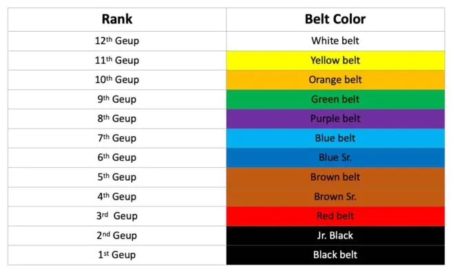 Taekwondo hotsell belt levels